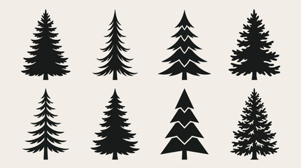 Obraz premium Collection of evergreen tree silhouettes