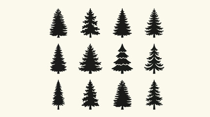 Obraz premium Collection of evergreen tree silhouettes