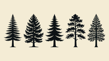 Obraz premium Collection of evergreen tree silhouettes