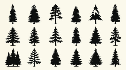 Fototapeta premium Collection of evergreen tree silhouettes