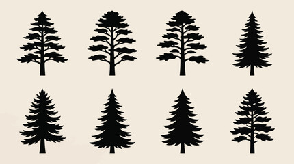 Obraz premium Collection of evergreen tree silhouettes