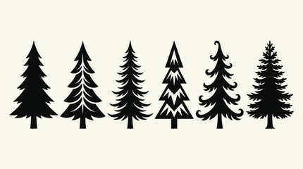 Fototapeta premium Collection of evergreen tree silhouettes