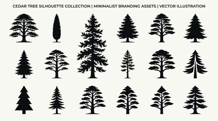Fototapeta premium Collection of pine tree silhouettes