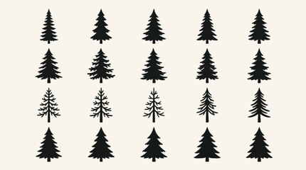 Obraz premium Collection of pine tree silhouettes