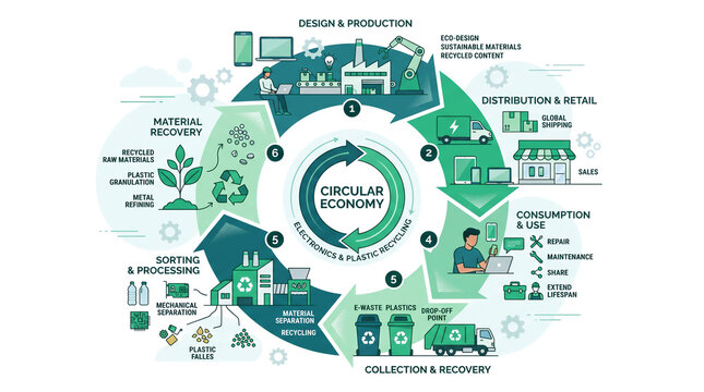 Circular Economy Infographic for Sustainable Electronics and Plastic Recycling