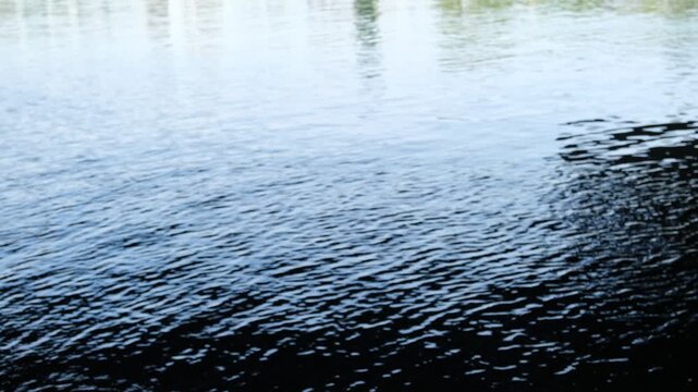 Rippling Water Surface Reflecting the Opposite Shore Under a Bridge