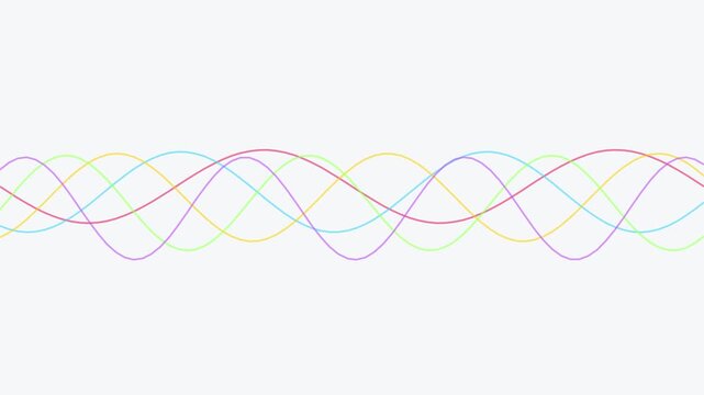 Abstract colorful sine waves motion background, smooth digital waveform animation for technology and data visualization projects 4k
