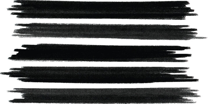Set of 5 black vector marker strokes with felt tip pen textures