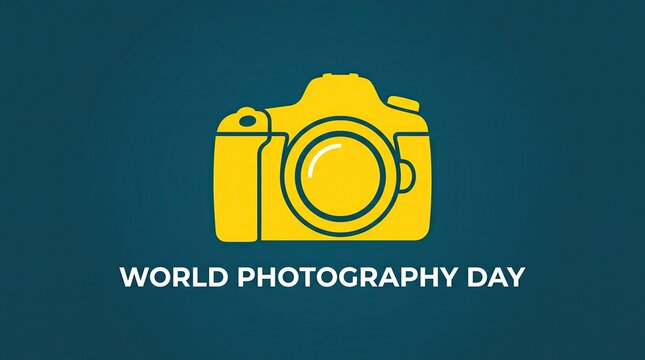 World photography day celebration with camera icon