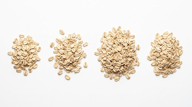 Oat flake elements for healthy food branding, breakfast concepts, nutrition and packaging. Isolated on White background.