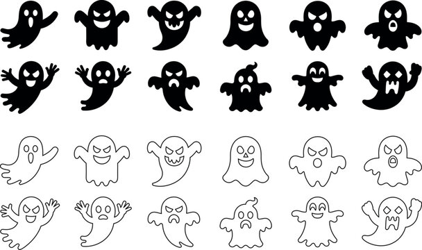 Halloween ghosts and ghouls set, spooky halloween ghosts and ghouls collection