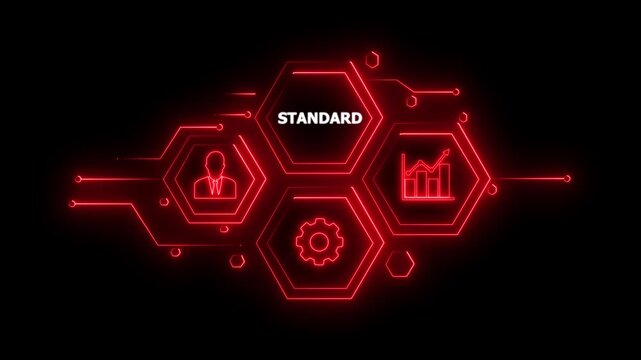 Abstract neon Hud knowledge ability business gear icon Glowing neon line concept. Glowing " STANDARD " button in German on a futuristic,abstract wave technology on black background. 4K animation video