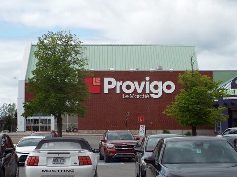Aylmer,Quebec, Canada &ndash; May 24, 2026: The large "Provigo Le March&eacute; grocery store" stands prominently in the shopping centre, featuring a classic brick facade and roof at 375 Chem. d'Aylmer.