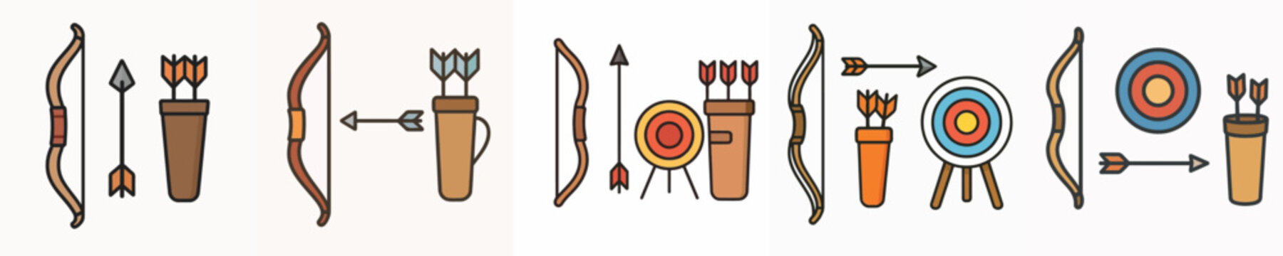 set of complete archery equipment vector