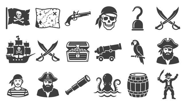 Pirate adventure and maritime icons featuring nautical symbols.