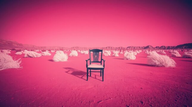 Empty Chair on Desert Sands with Surreal Infrared Lighting and Deep Shadows