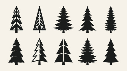 Obraz premium Collection of stylized evergreen tree silhouettes
