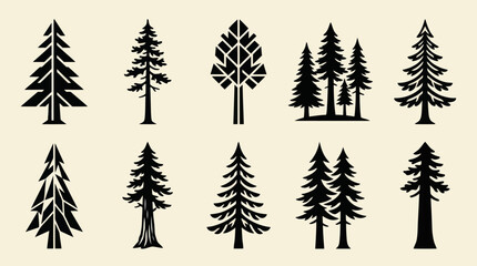 Fototapeta premium Collection of stylized evergreen trees