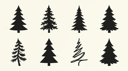 Obraz premium Collection of stylized evergreen trees