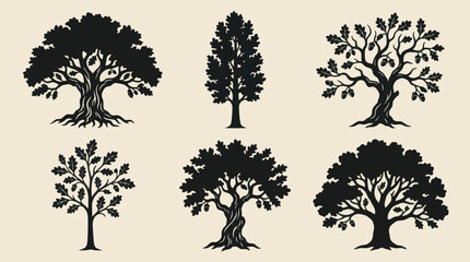 Fototapeta premium Collection of stylized tree silhouettes