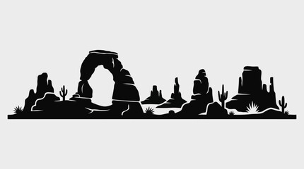 Desert arch rock formations silhouette © Curva