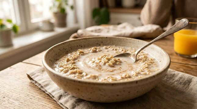 Bowl of Warm Oatmeal Porridge for Healthy Breakfast