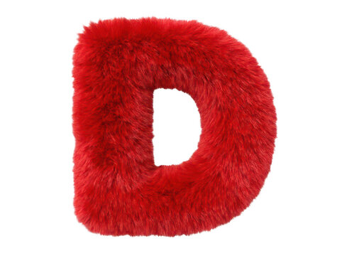 Furry red letter D isolated on transparent background for bold design