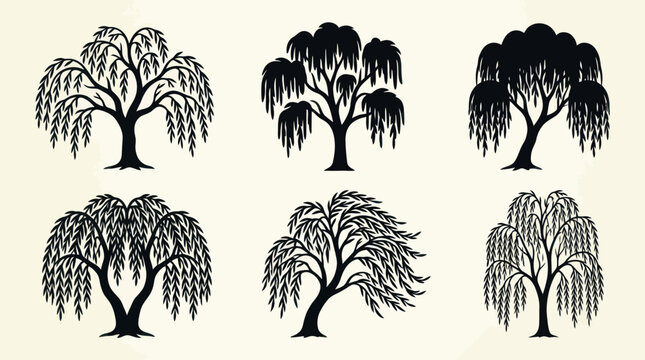 Collection of willow tree silhouettes