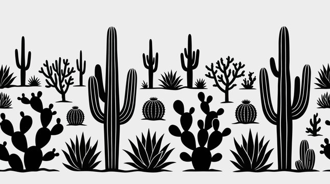 Desert plant silhouette border pattern