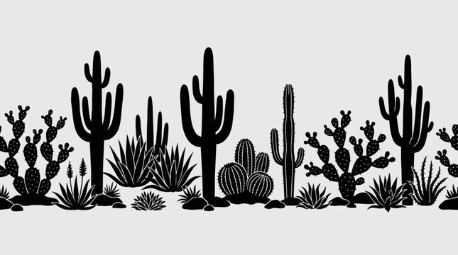 Desert plant silhouettes seamless pattern