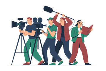 Film production crew with camera, boom microphone and script © Foysal