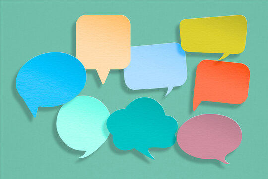 Set of colorful vector blank empty speech bubbles for text, A collection of twelve colorful speech and thought bubbles in various, Two colorful speech bubbles with a crumpled paper texture Colorful.