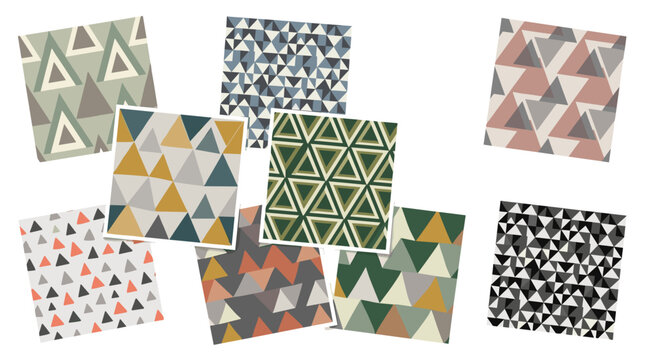 Collection of geometric patterned tiles with various shapes and colors for interior design