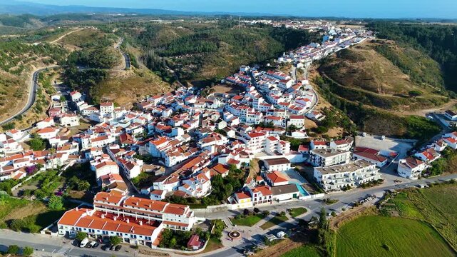 Aerial view of Odeceixe, a village in the municipality of Aljezur, Algarve, Portugal