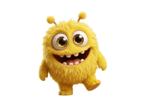 Furry yellow monster character isolated on a transparent background