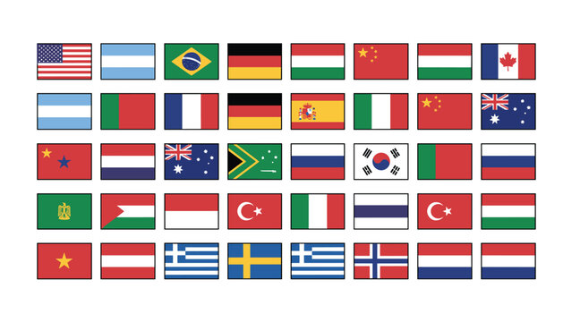 Complete reference grid of world national flags from various countries in a colorful rectangle grid.