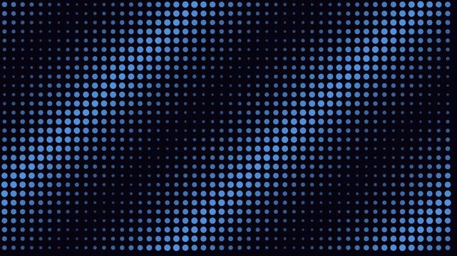 Blue halftone dot pattern motion background, abstract digital technology animation, seamless looping geometric 4k