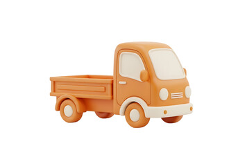 Fototapeta premium Cute Orange Flatbed Truck 3D Cartoon Illustration Isolated on transparent Background