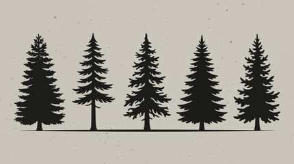 Obraz premium Evergreen tree silhouettes collection