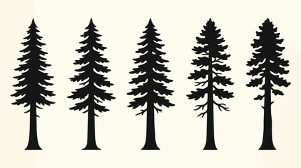 Obraz premium Evergreen tree silhouettes collection