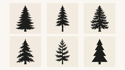 Obraz premium Evergreen tree silhouettes on cream background