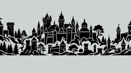 Fantasy castle cityscape silhouette © Farelious