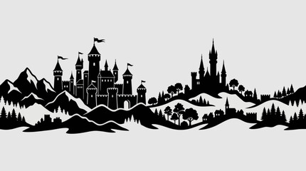 Fantasy castle landscape silhouette © Farelious