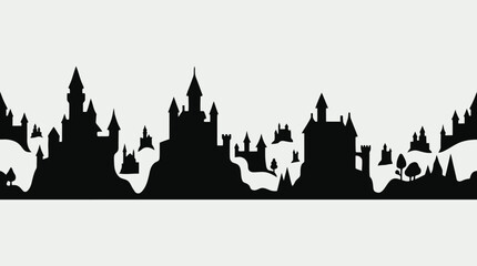 Fantasy castle silhouette border © Farelious