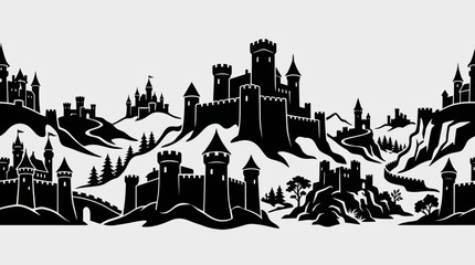 Fantasy castle silhouette border © Farelious