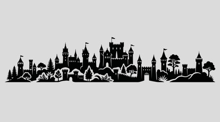 Fantasy castle silhouette border design © Farelious