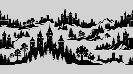 Fantasy castle silhouette landscape panorama © Farelious