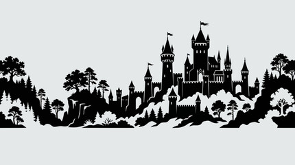 Obraz premium Fantasy castle silhouette on hill