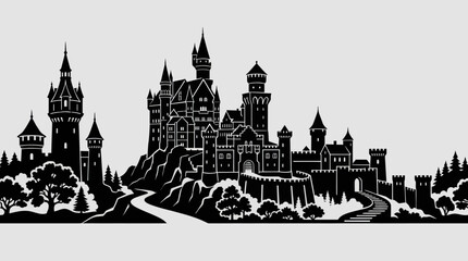 Fantasy castle silhouette on hill © Farelious