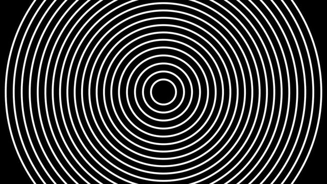 Hypnotic concentric circles motion background: pulsing animation 4k black and white geometric pattern